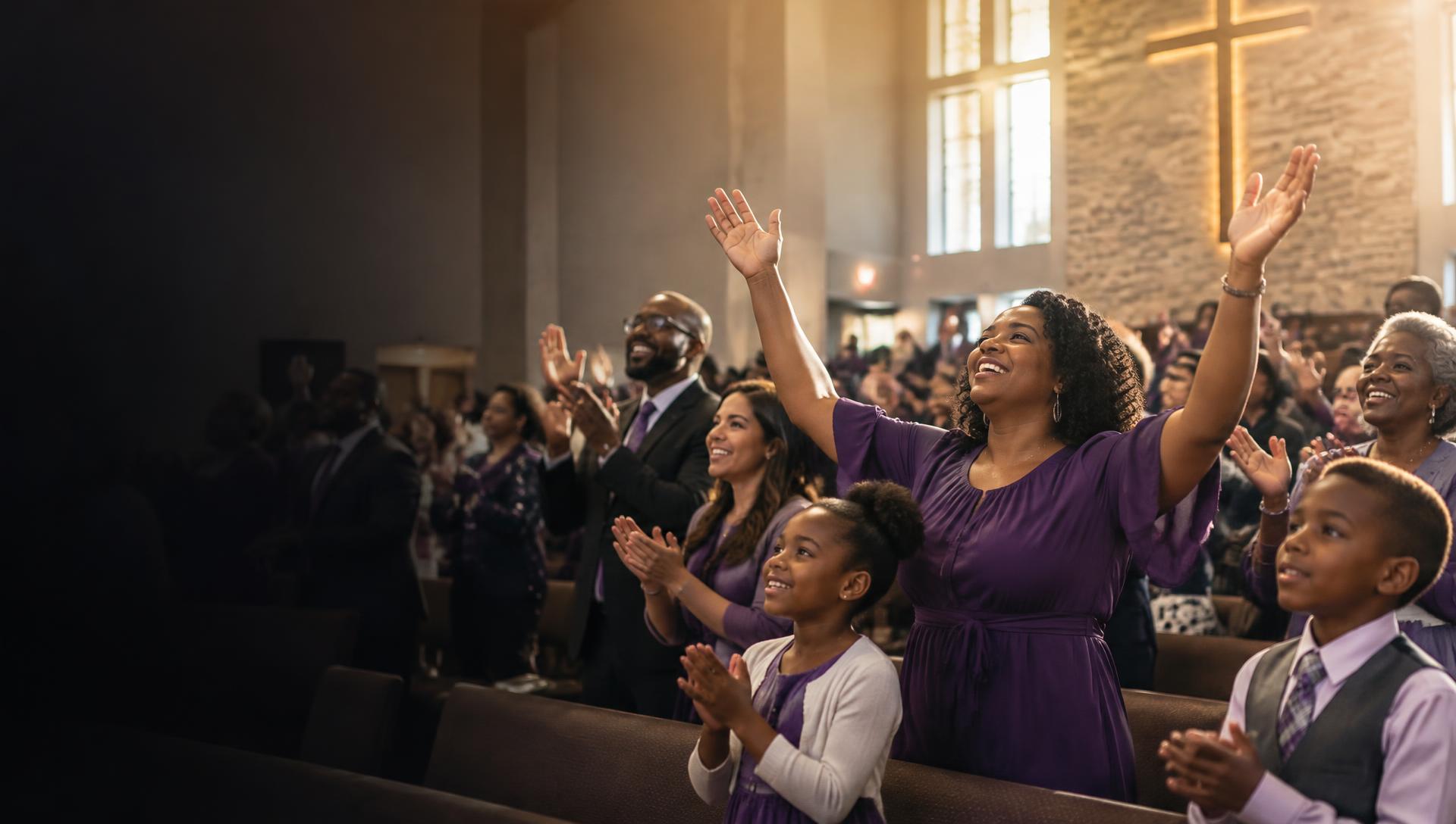 A joyful church congregation worshipping together