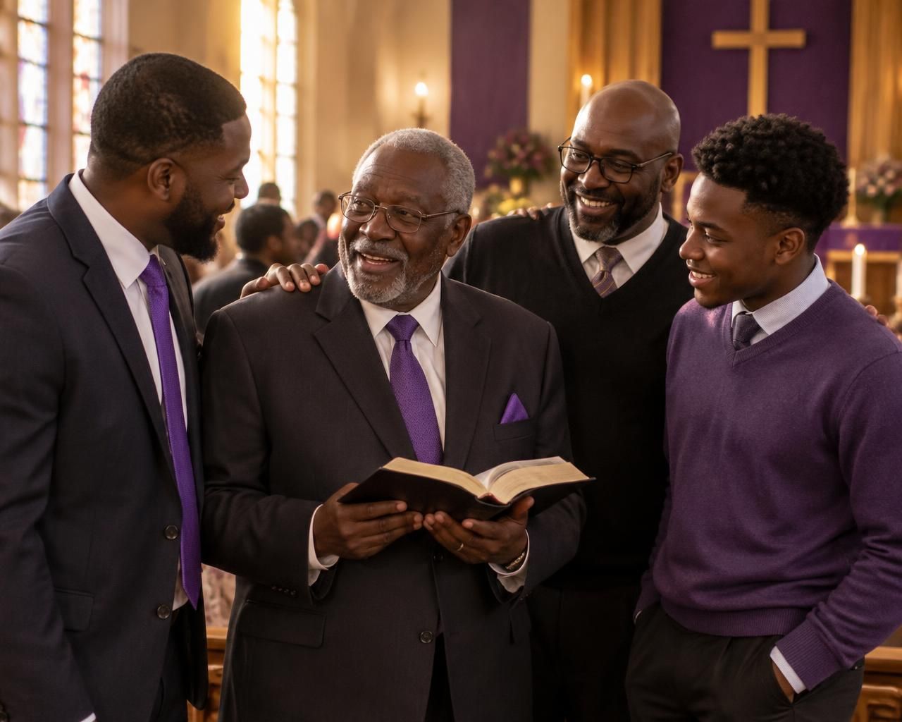 Men of the church standing together in fellowship